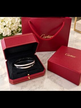 Cartier Style Silver Love Bracelet with Signature Screw Motif